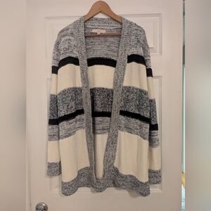 LOFT Women's Long Cozy Colorblock Cardigan - Black, Gray, Cream Size Large